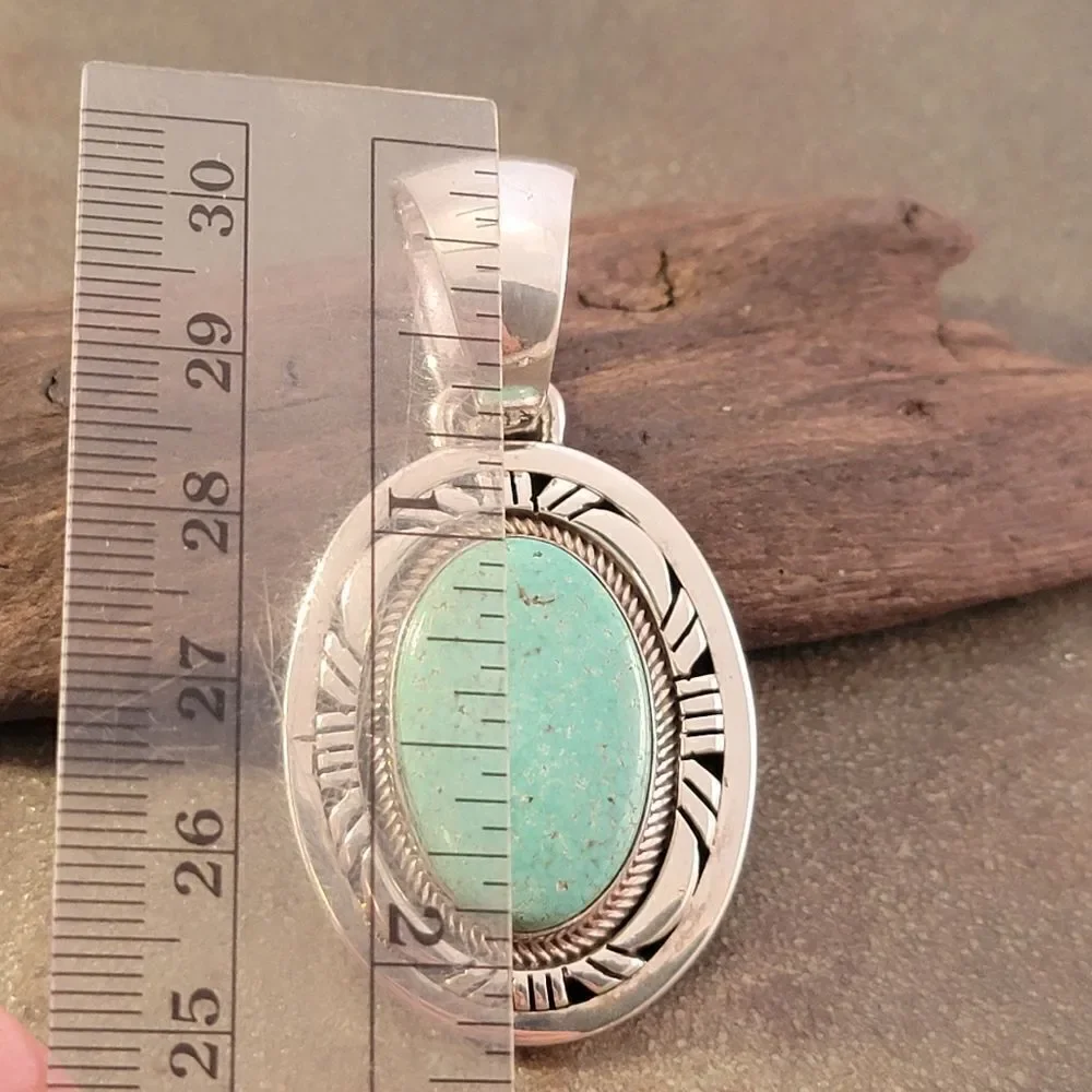 Navajo Gary Spencer Sterling Blue Green Turquoise Pendant